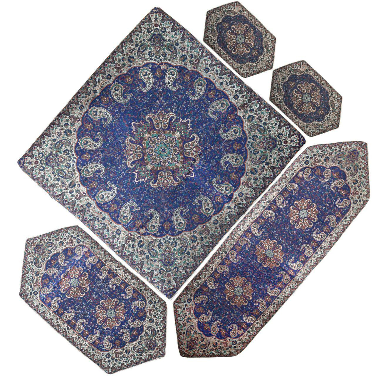 ست رومیزی ترمه طرح نسترن مدل SET5ABIPOR مجموعه 5 عددی