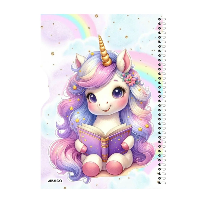 دفتر نقاشی 50 برگ آلبالو طرح اسب تک شاخ کد2008