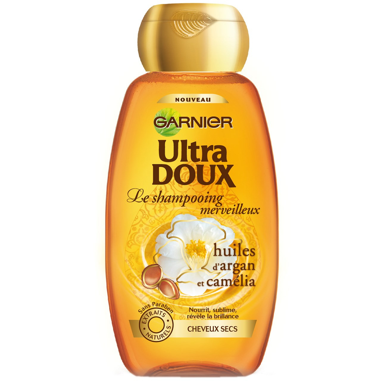 شامپو درخشان کننده و تغذیه کننده گارنیه سری Ultra Doux مدل Argan Camelia حجم 250 میلی لیتر
