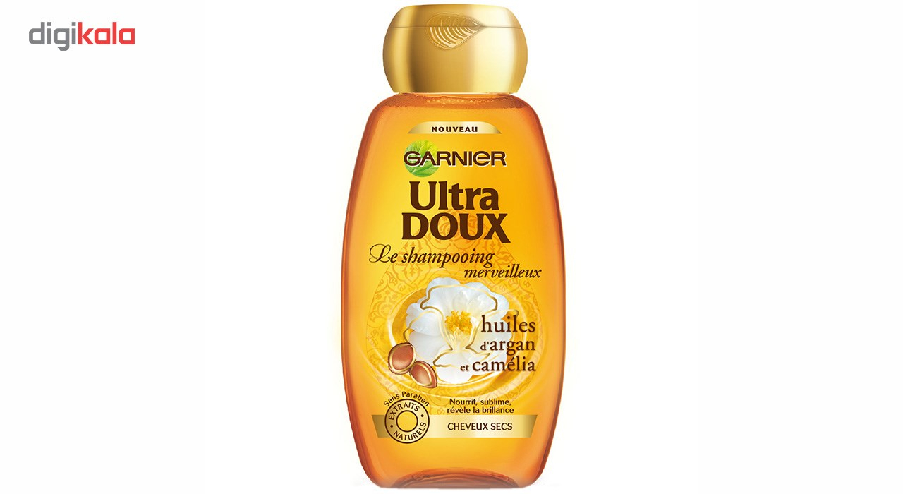 شامپو درخشان کننده و تغذیه کننده گارنیه سری Ultra Doux مدل Argan Camelia حجم 250 میلی لیتر