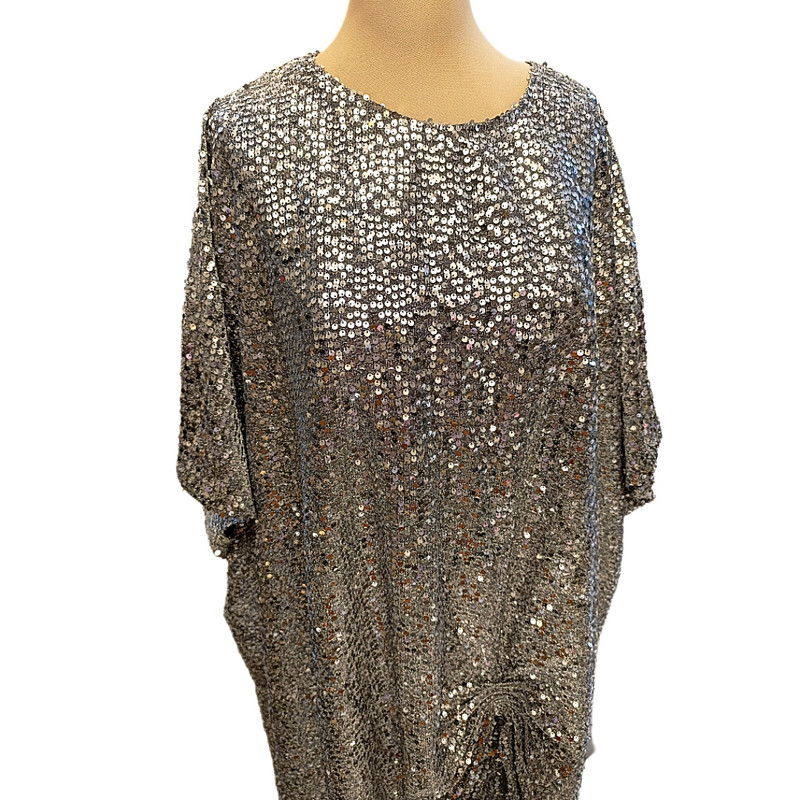 پیراهن یقه گرد زنانه مدل پولکی رنگ نقره ای