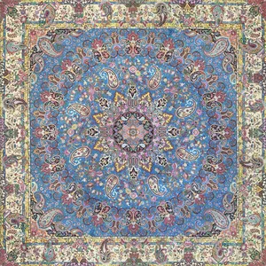 رومیزی ترمه ابریشم خانه ترمه ایران طرح آذرناز آبی تارسفید 7226 سایز 100×100 سانتی متر 