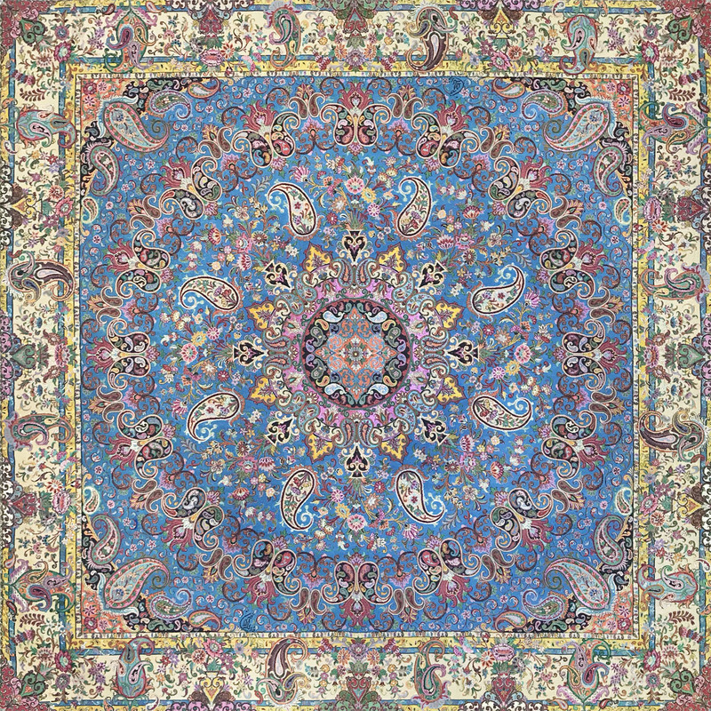 رومیزی ترمه ابریشم خانه ترمه ایران طرح آذرناز آبی تارسفید 7226 سایز 100×100 سانتی متر 