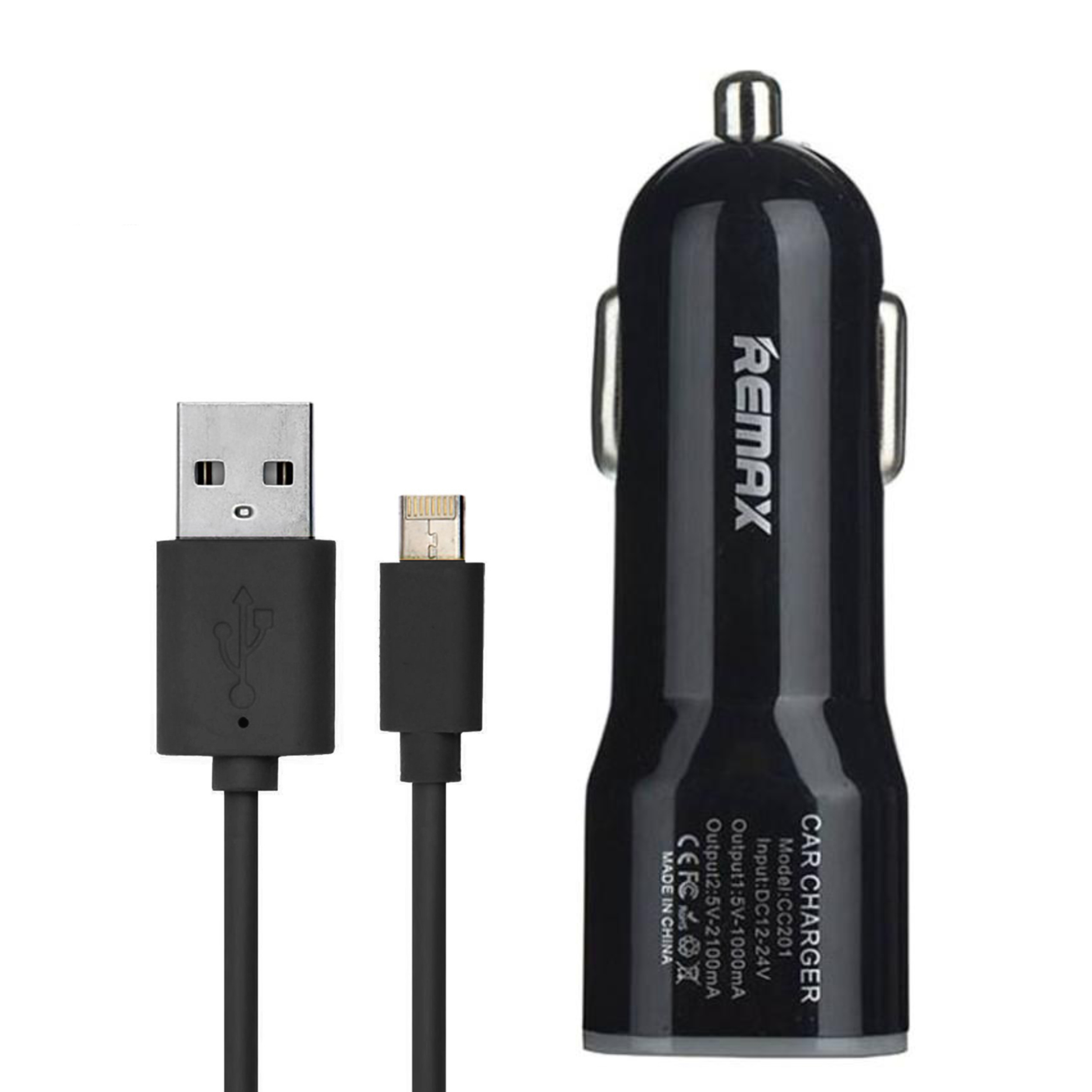 شارژر فندکی ریمکس مدل CC201 به همراه کابل شارژ USB به لایتنینگ/microUSB