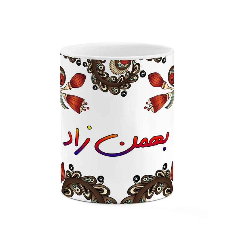 ماگ کاکتی مدل اسم بهمن زاد طرح سنتی گل و بته کد mgh44249