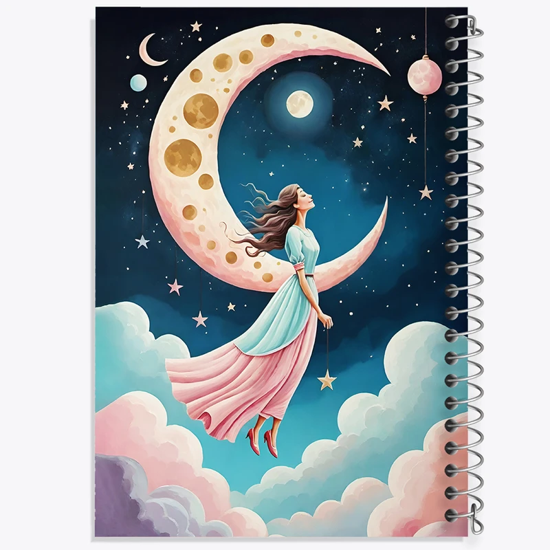 دفتر مشق 50 برگ خندالو طرح دختر و ماه کد F5129