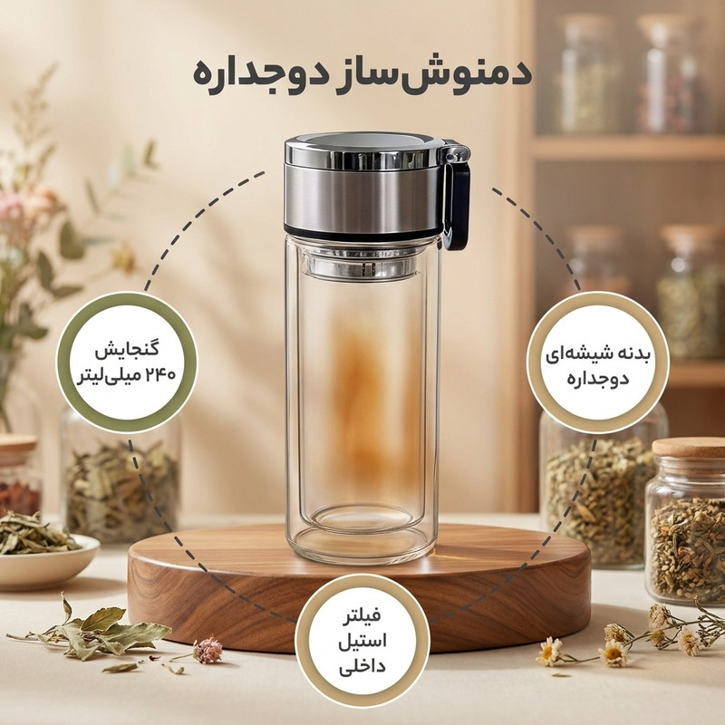 دمنوش ساز مدل دوجداره گنجایش 240 میلی لیتر