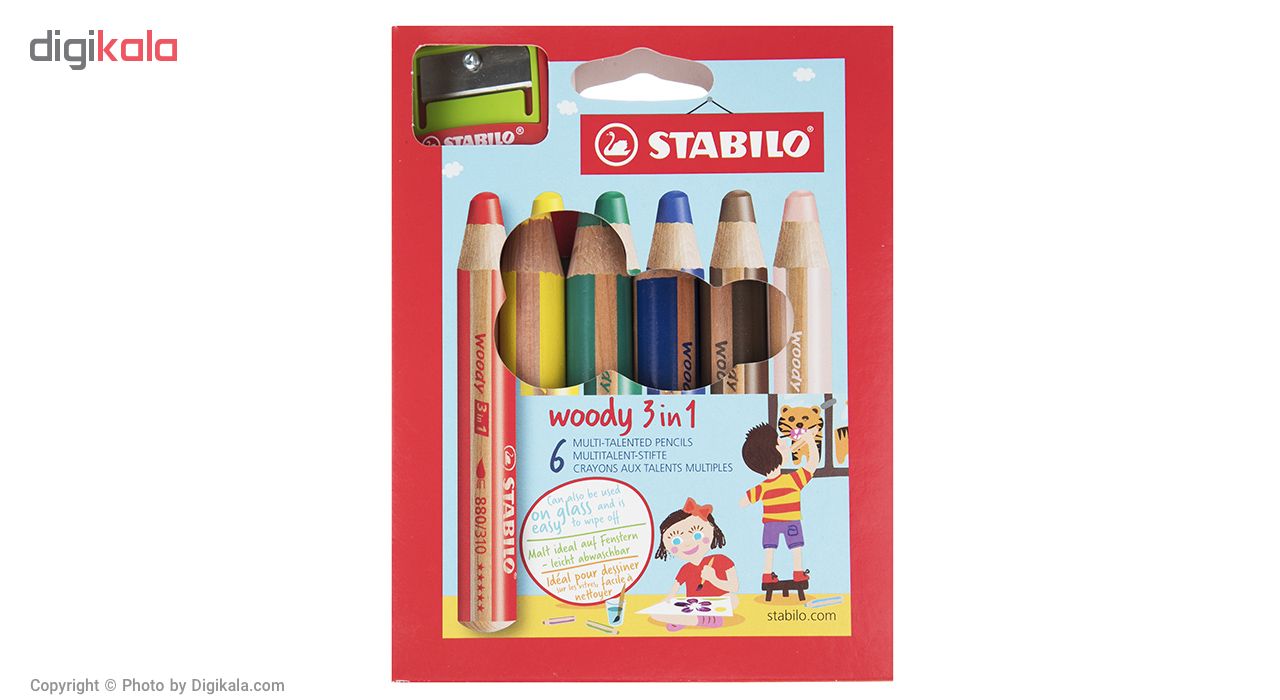 مداد رنگی 6 رنگ استابیلو سری سوانو مدل Woody 3 in 1