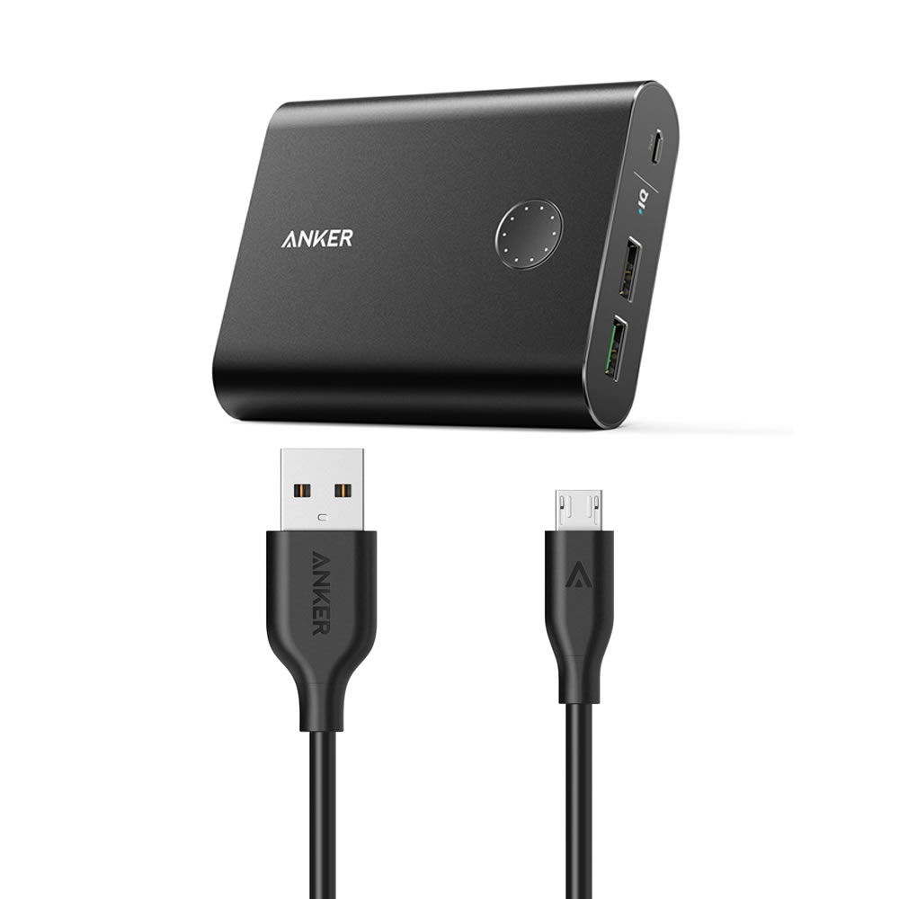 شارژر همراه انکر مدل A1316 PowerCore Plus With QC3 با ظرفیت 13400mAH به همراه کابل microUSB