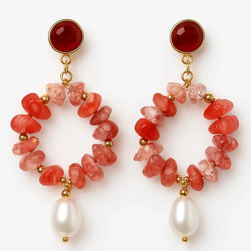 گوشواره آویز زنانه آی ام مدل سنگ و مروارید