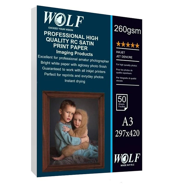 کاغذ چاپ گلاسه ولف مدل  RC SATIN 260 g سایز A3 بسته 50 عددی