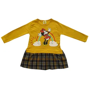 پیراهن دخترانه مدل مینی موس و رنگین کمان رنگ زرد