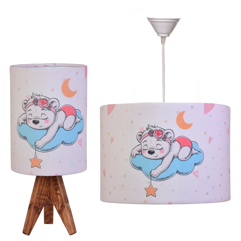 ست لوستر و آباژور کودک مدل خرس و ماه و ستاره