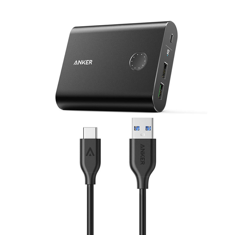 شارژر همراه انکر مدل A1316 PowerCore Plus With QC3 با ظرفیت 13400mAH به همراه کابل Type-C