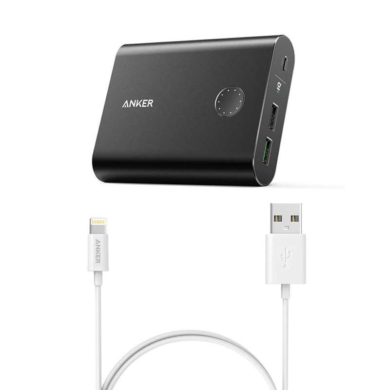 شارژر همراه انکر مدل A1316 PowerCore Plus With QC3 با ظرفیت 13400mAH به همراه کابل لایتنینگ
