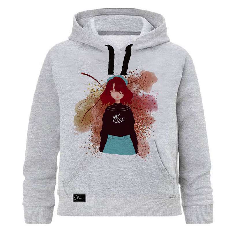 هودی دخترانه مدل پاییزی کد J11 رنگ طوسی