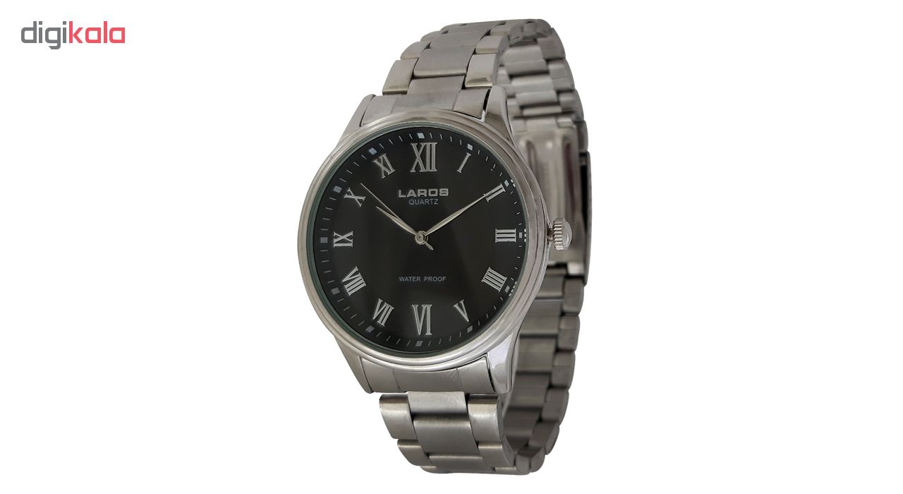 ساعت مچی عقربه ای مردانه لاروس مدل 0817-80071 به همراه دستمال مخصوص برند کلین واچ