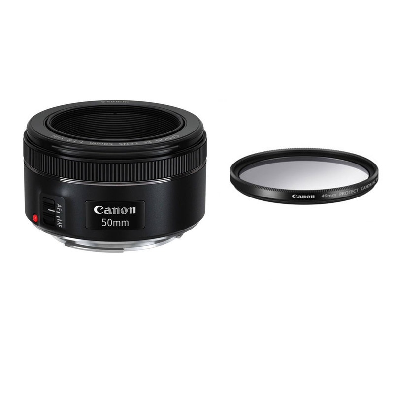 لنز کانن مدل EF 50mm f/1.8 STM به همراه فیلتر لنز یو وی 49 کانن