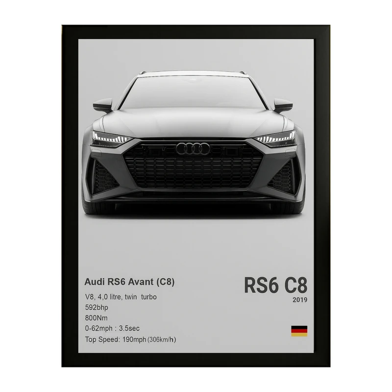 تابلو طرح آئودی RS6 کد 01 فریم مشکی