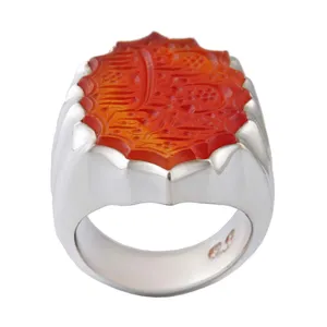 انگشتر نقره مردانه بازرگانی میلادی مدل عقیق خطاطی رکاب دست ساز کد AM_2681