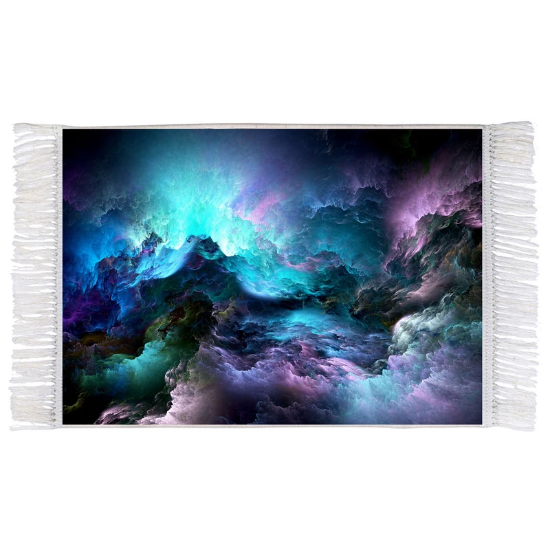 فرش ماشینی دیوارکوب اطلس آبی طرح نقاشی ابر و باد مدل T1590