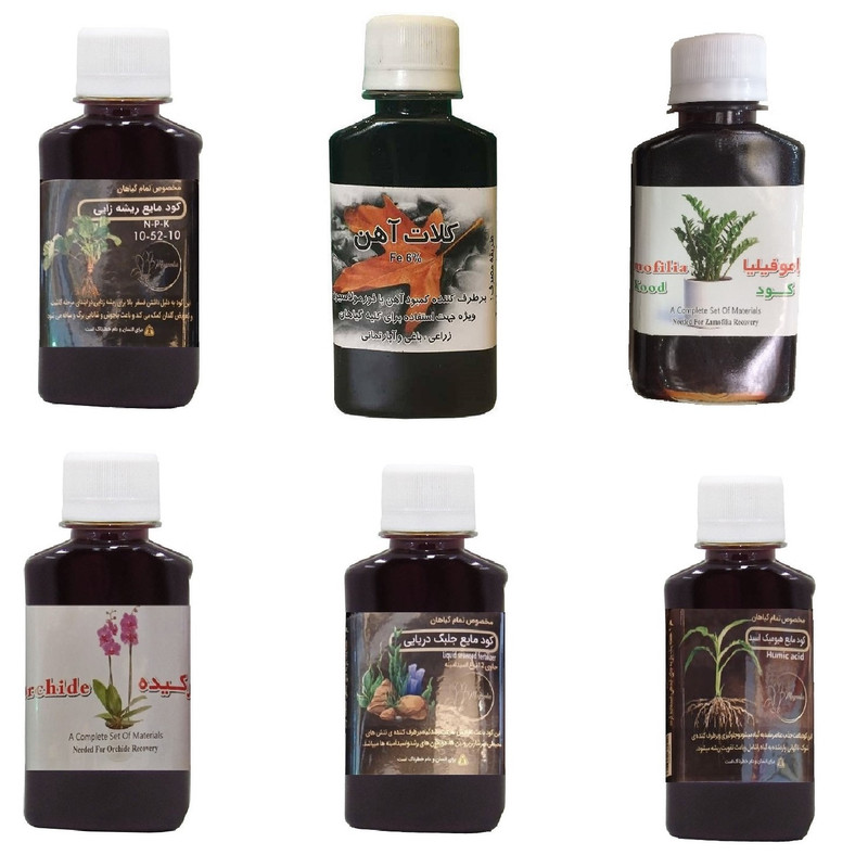 کود مایع فسفر ریشه زایی 10-52-10 و کلات آهن و کود زاموفیلیا و کود ارکیده و کود جلبک دریایی و هیومیک اسید مدل life drop حجم 120 میلی لیتر