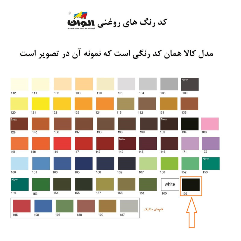 رنگ روغنی مشکی براق الوان کد 199 حجم 4000 میلی لیتر رنگ روغنی مشکی براق الوان کد 199 حجم 4000 میلی لیتر