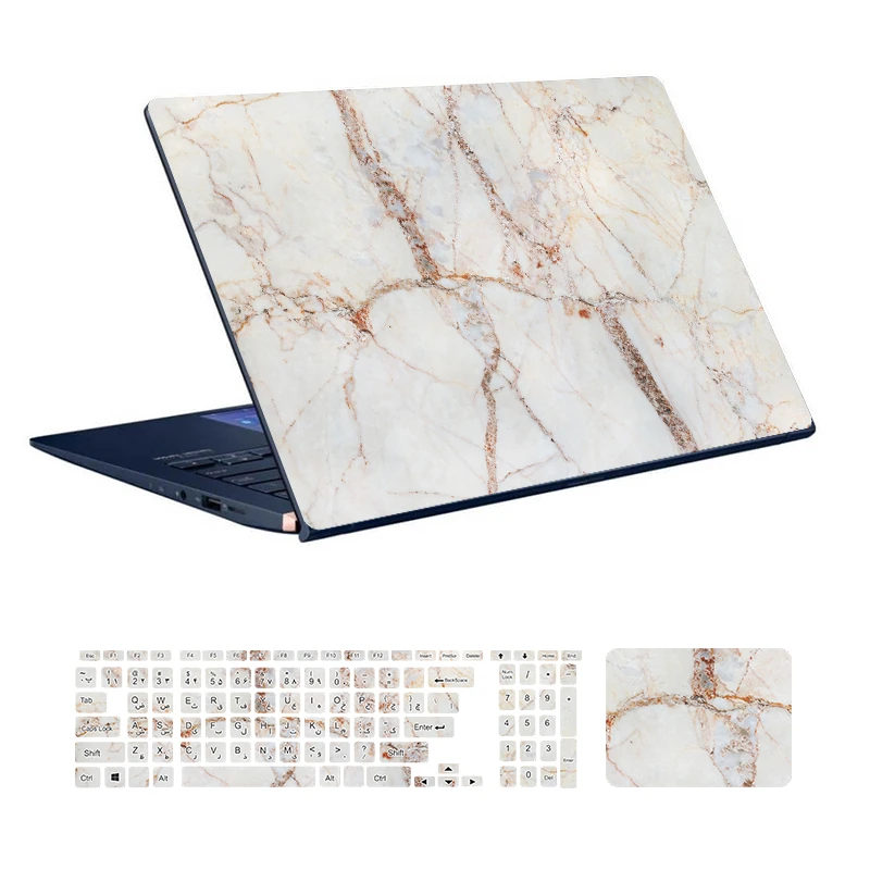  استیکر لپ تاپ توییجین و موییجین طرح Marble کد 84 مناسب برای لپ تاپ 15.6 اینچ به همراه برچسب حروف فارسی کیبورد 