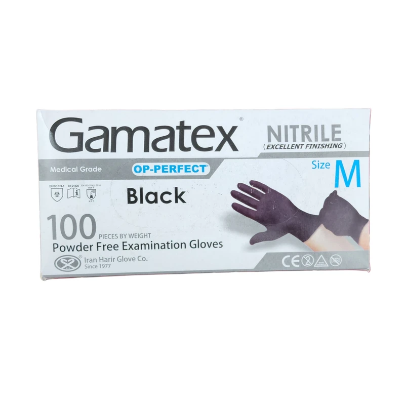 دستکش نیتریل غیر پودری مدل GAMATEX سایز متوسط (M) بسته 100 عددی