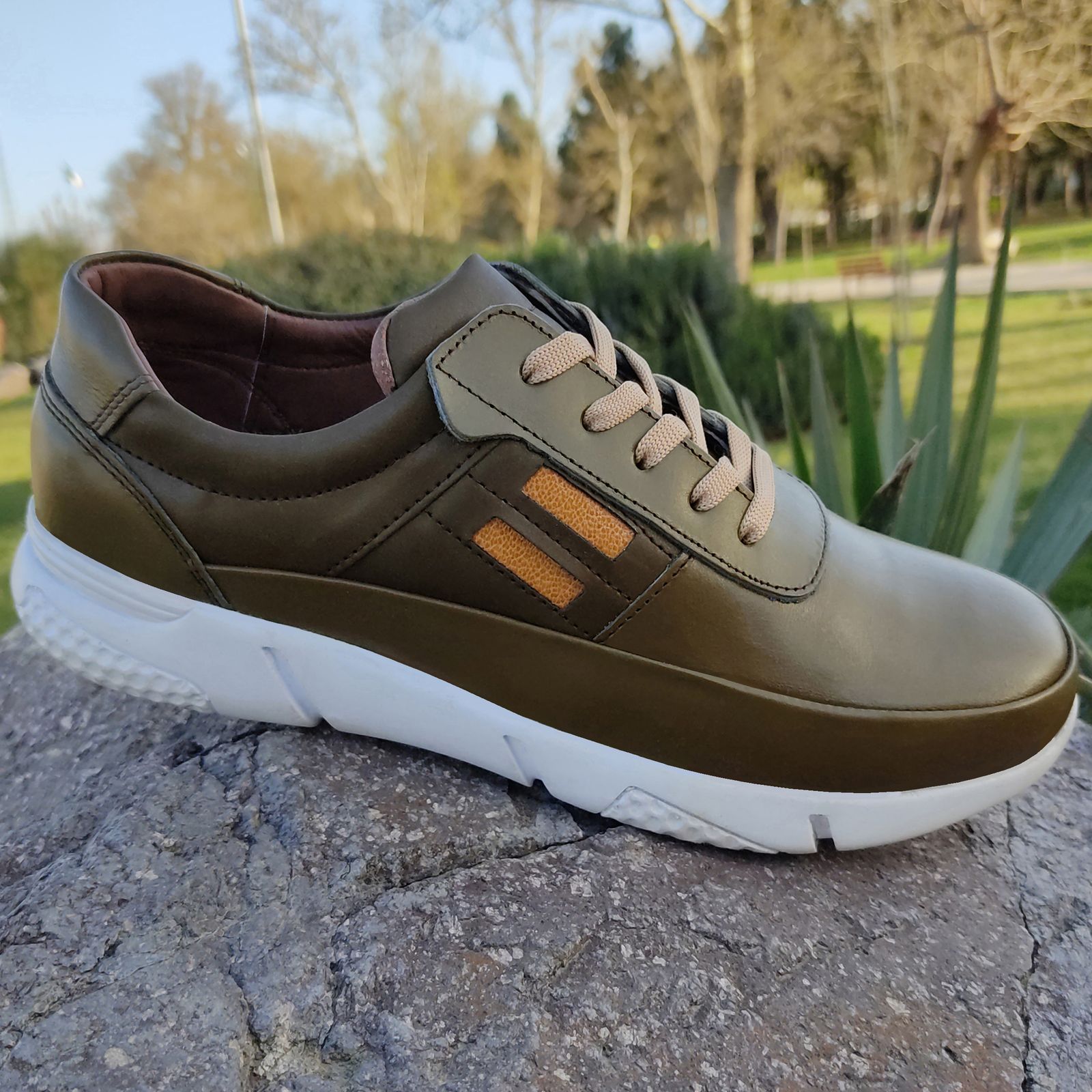 کفش طبی مردانه چرم تبریز مدل سروش رنگ زیتونی - - 4