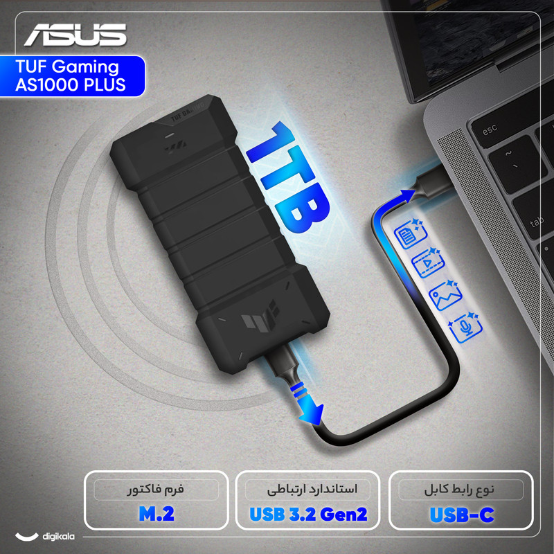 اس اس دی اکسترنال ایسوس مدل TUF Gaming AS1000 PLUS ظرفیت 1 ترابایت رابط USB 3.2 Gen2