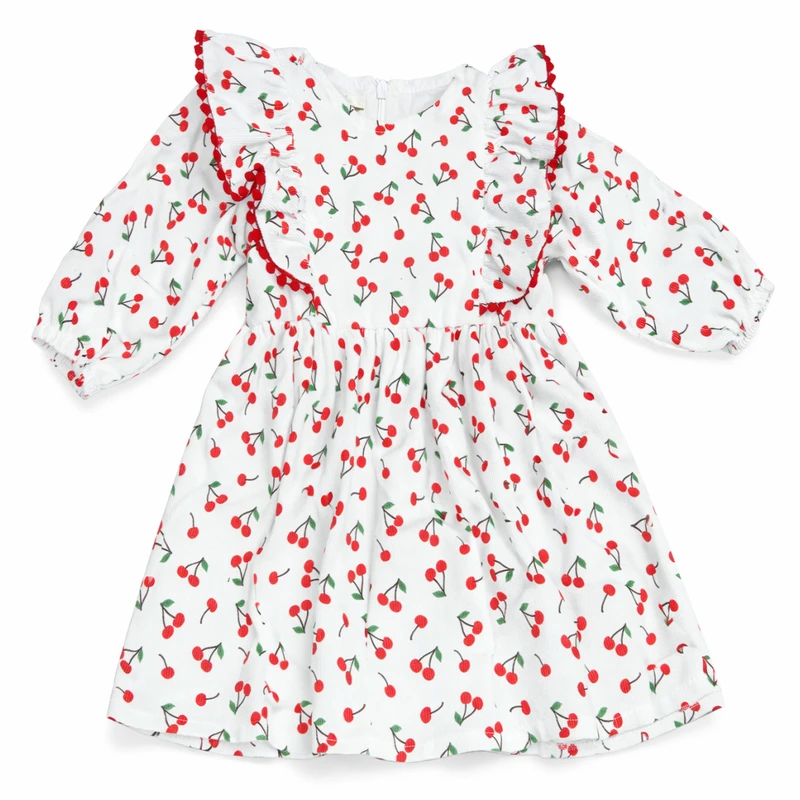 پیراهن آستین بلند یقه گرد دخترانه مدل گیلاس عدسی