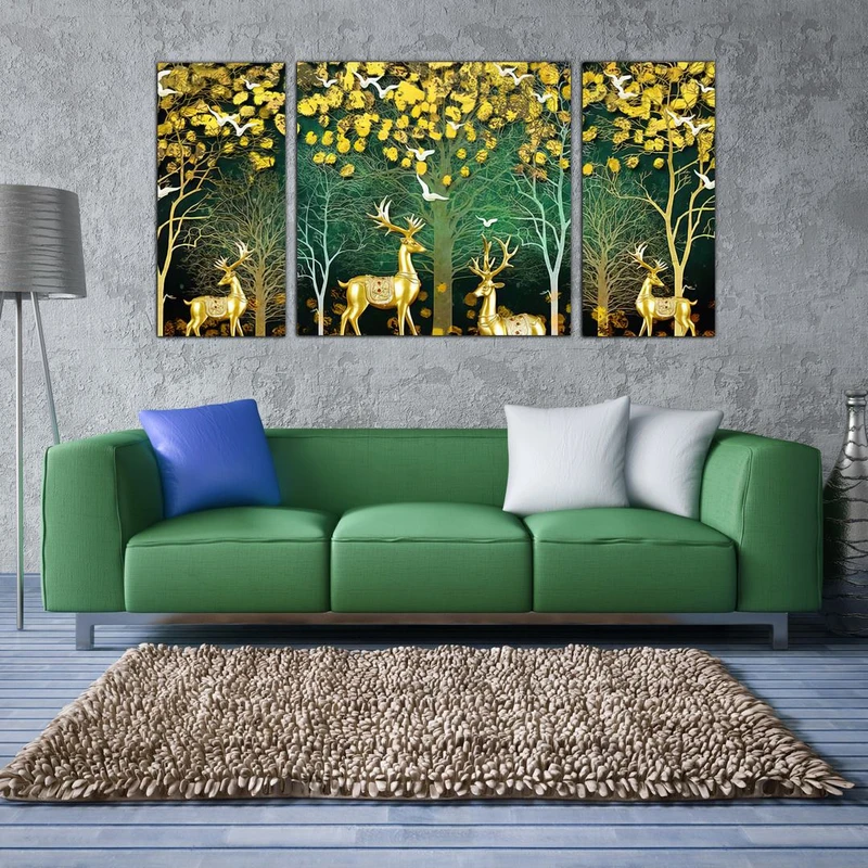 تابلو شاسی بکلیت طرح دکوراتیو گوزن مدل SH-487 مجموعه 3 عددی