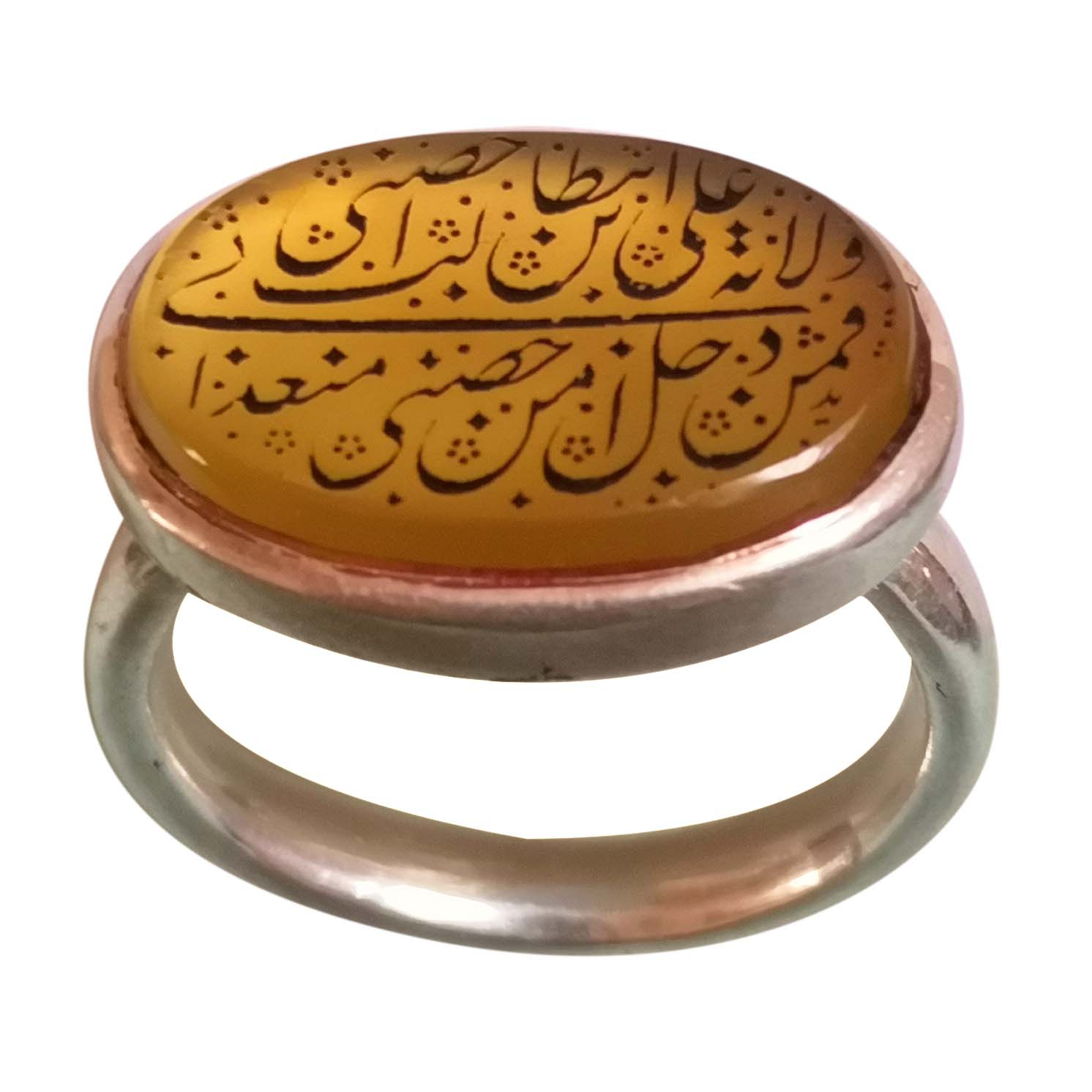 انگشتر نقره مردانه مدل عقیق زرد بندی کد 110