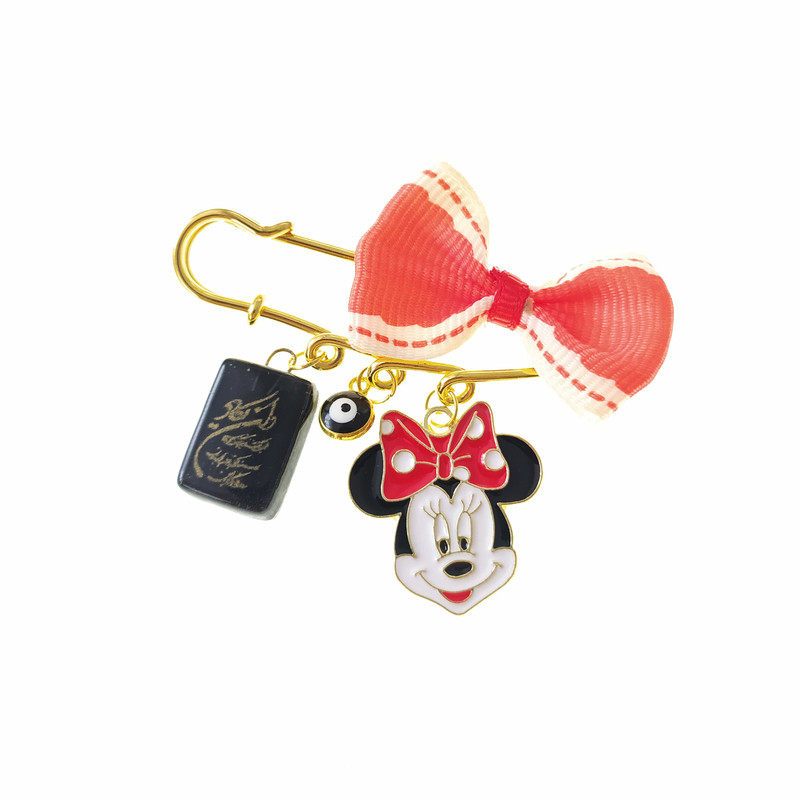 سنجاق سینه دخترانه مدل مینی موس و وان یکاد شیشه ای و چشم نظر