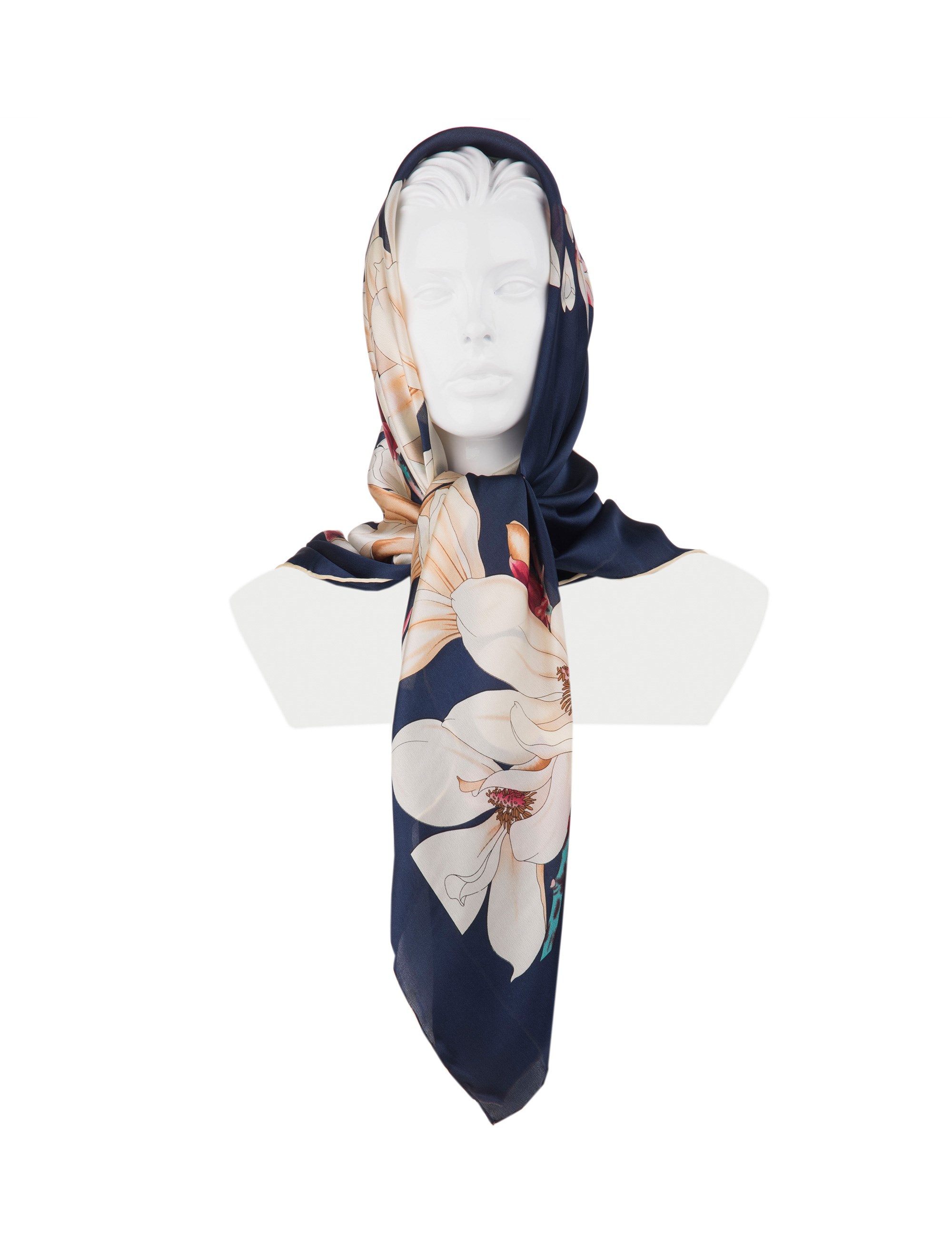 روسری ابریشمی زنانه - رزتی - سرمه اي - 2