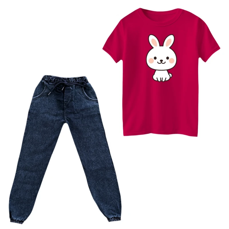 ست تی‌شرت و شلوار دخترانه مدل خرگوش کد ۱۳