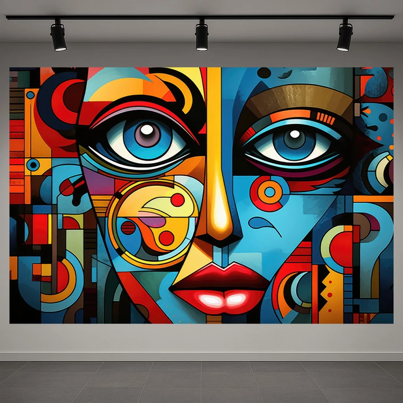 تابلو بوم طرح انتزاعی چهره های کوبیسم مدل رنگارنگ کد AR3060352