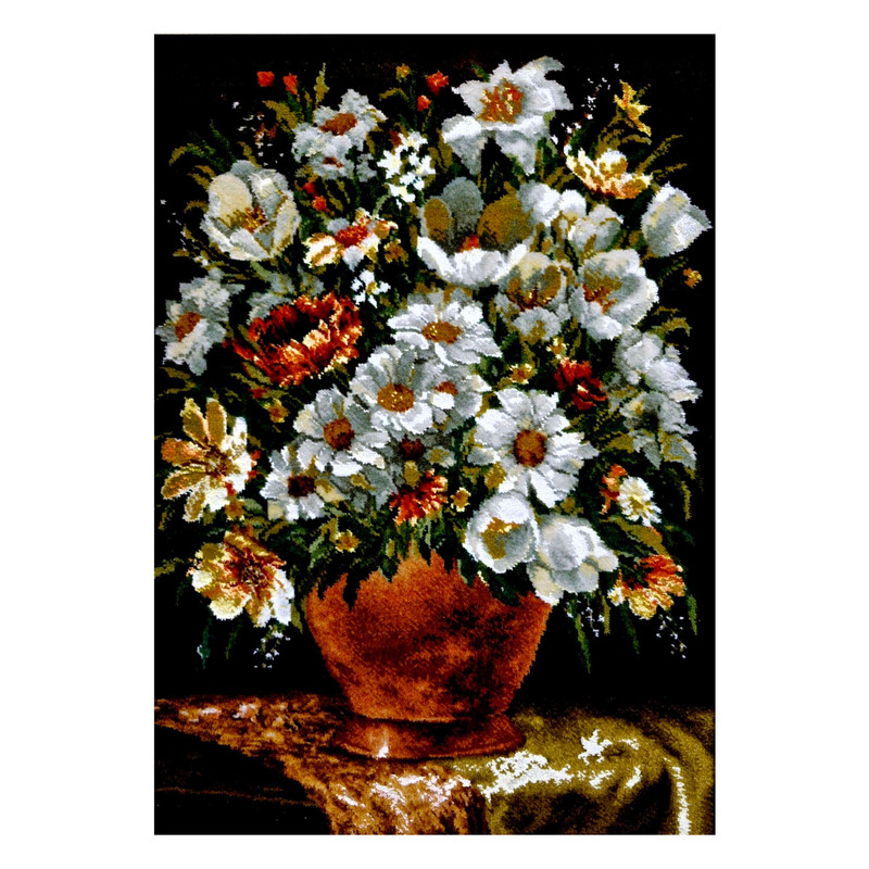 تابلو فرش دستباف مدل گلدان گل ابریشمی کد ۳۰۹
