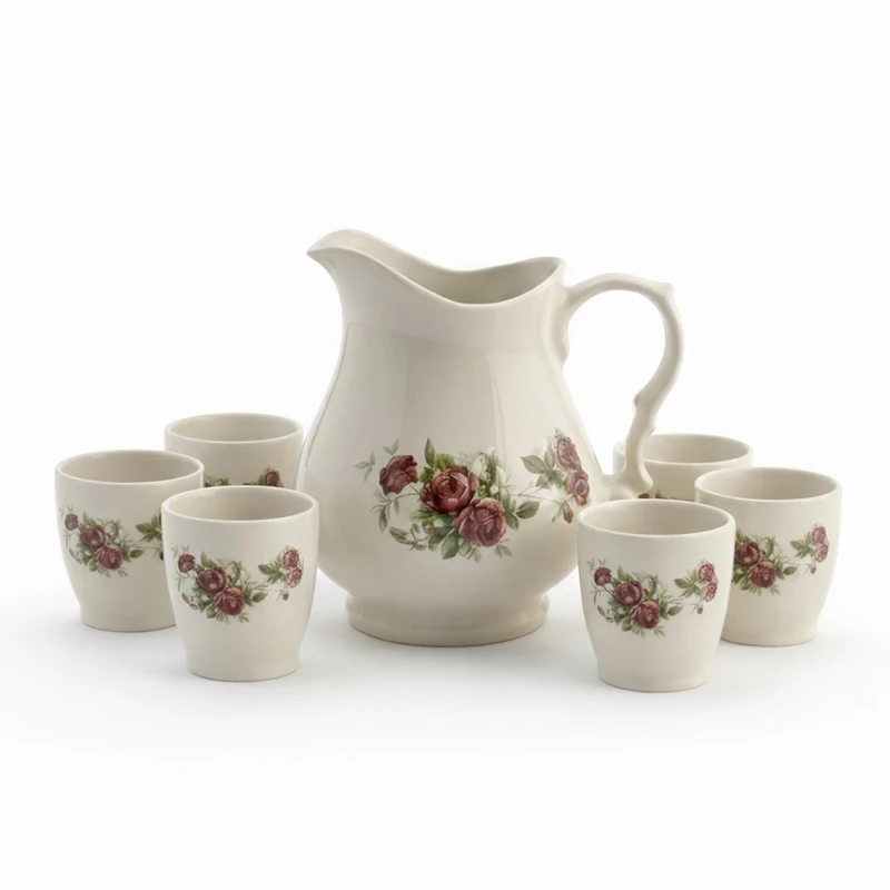 سرویس پارچ و لیوان 7 پارچه مدل  چینی طرح گل رز کلاسیک