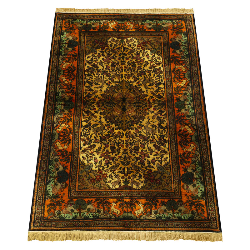 فرش دستبافت ابریشم دو متری طرح جنگل مدل H110