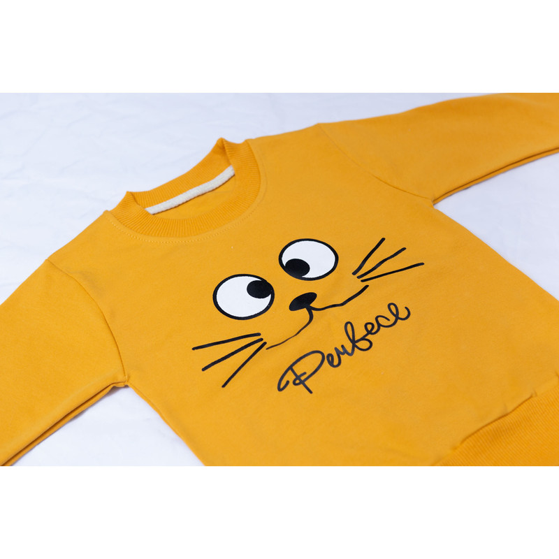 ست تی شرت و شلوار پسرانه مدل گربه کد 102 رنگ خردلی