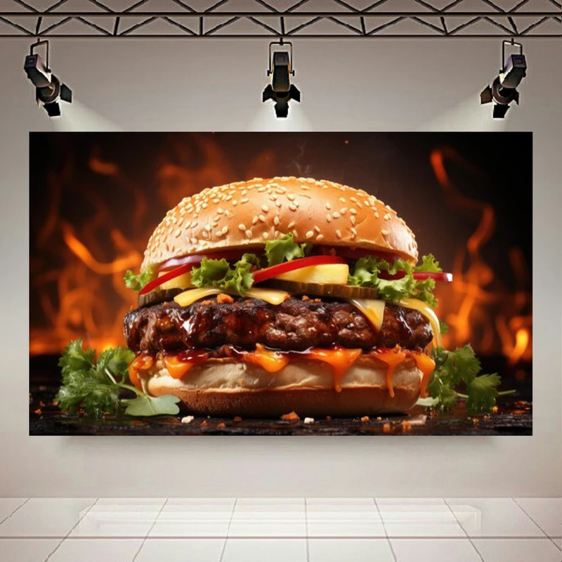تابلو بوم طرح همبرگر پنیری مدل داغ و آبدار کد AR303213