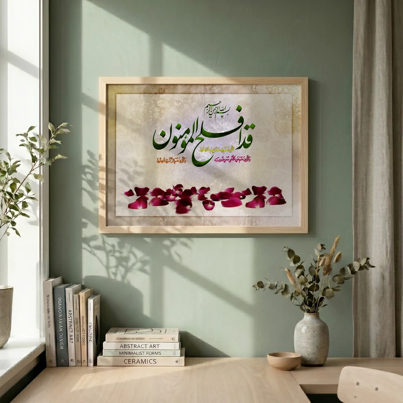 تابلو طرح قد افلح المومنون مدل G14620 فریم کرم روشن