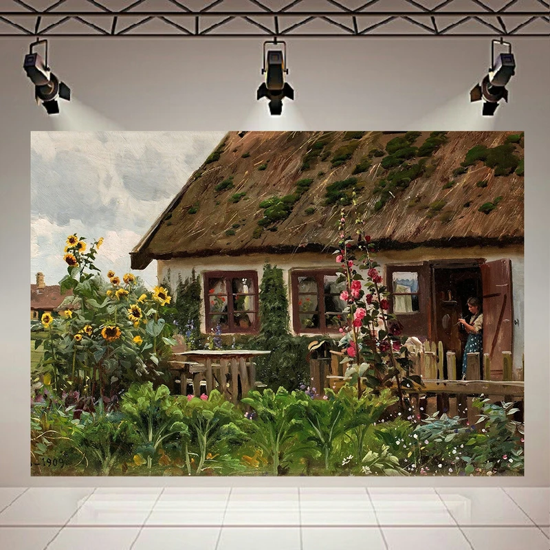تابلو بوم طرح طبیعت مدل کلبه و مزرعه کد AR2134