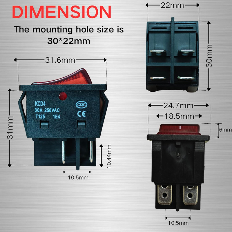 کلید راکر مدل 4 پایه کد KCD4-30A بسته 5 عددی