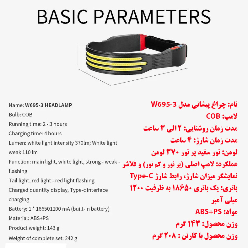 چراغ پیشانی مدل COB