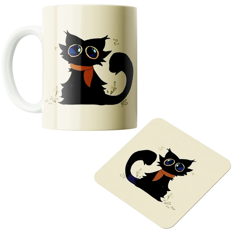 ماگ پادآفرین مدل گربه بامزه کد z1 به همراه زیر لیوانی