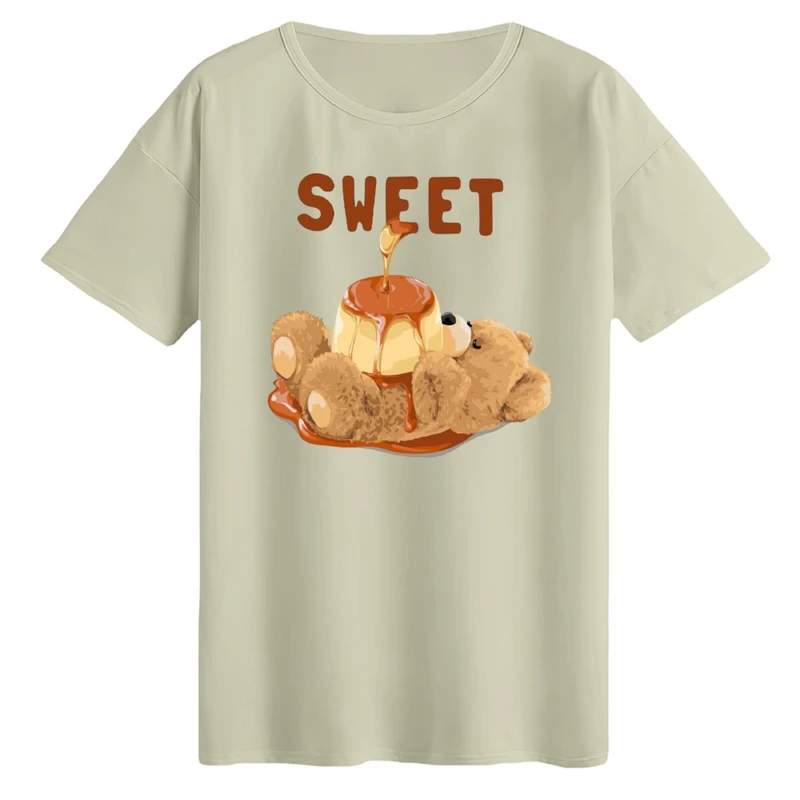 تی‌شرت لانگ آستین کوتاه زنانه مدل خرس کاراملی