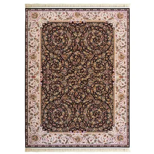 فرش ماشینی محتشم طرح گل فرنگ زمینه سرمه ای